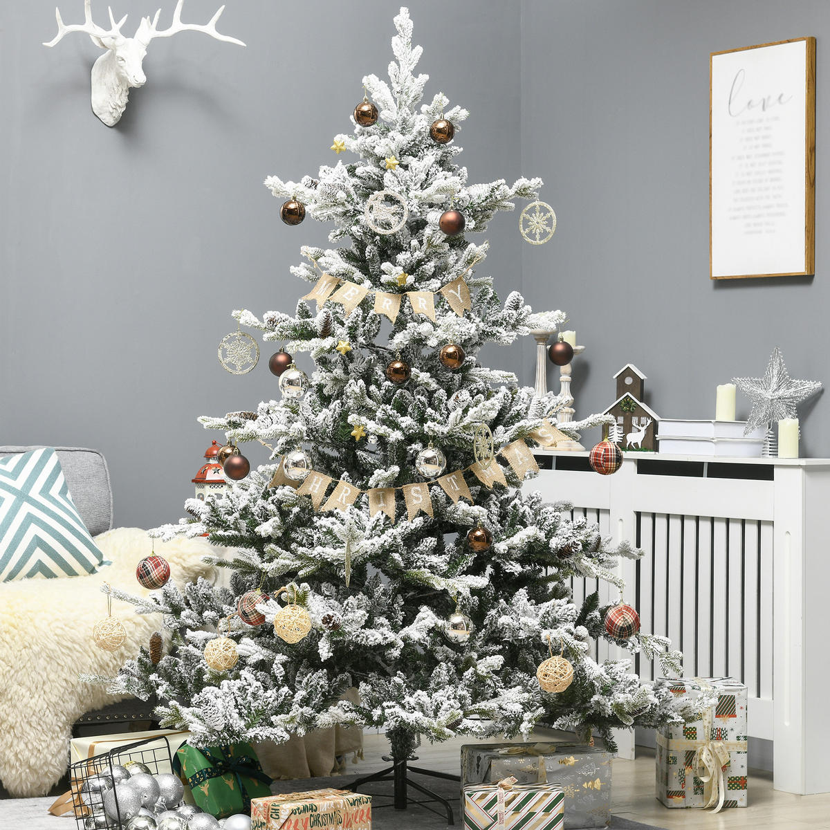 WEIHNACHTSBAUM, PE, Kunststoff, Stahlrohre, Grün+ Weiß - Multicolor, Kunststoff (180cm) - HOMCOM