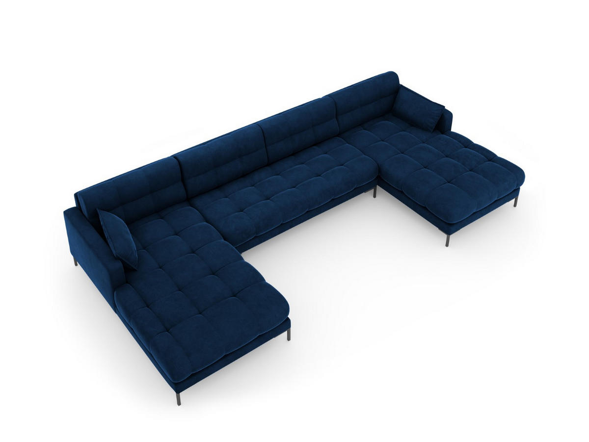 PANORAMASOFA Mamaia aus Samt königsblau 6 Sitzplätze - Blau, Textil (185/75/383cm) - Micadoni