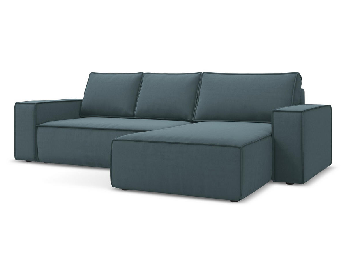 ECKSOFA mit Schlaffunktion Samt Stoff Blau - Blau/Petrol, Kunststoff/Textil (290/185cm) - Makamii