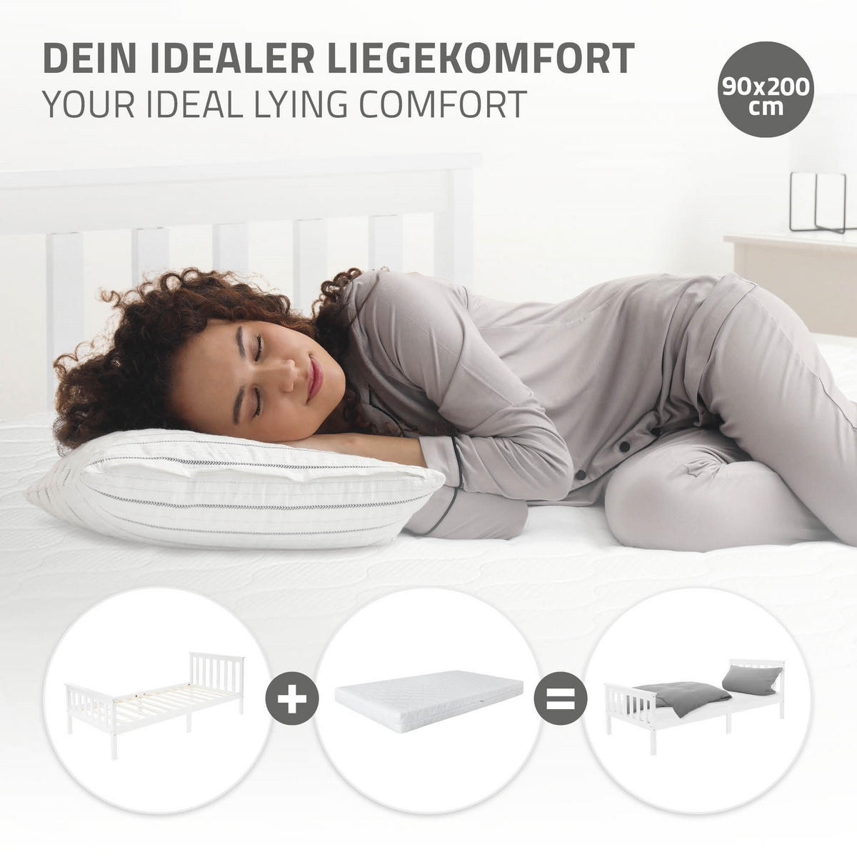 BETTGESTELL 206/98/80 cm - Weiß, Holz - ML-DESIGN