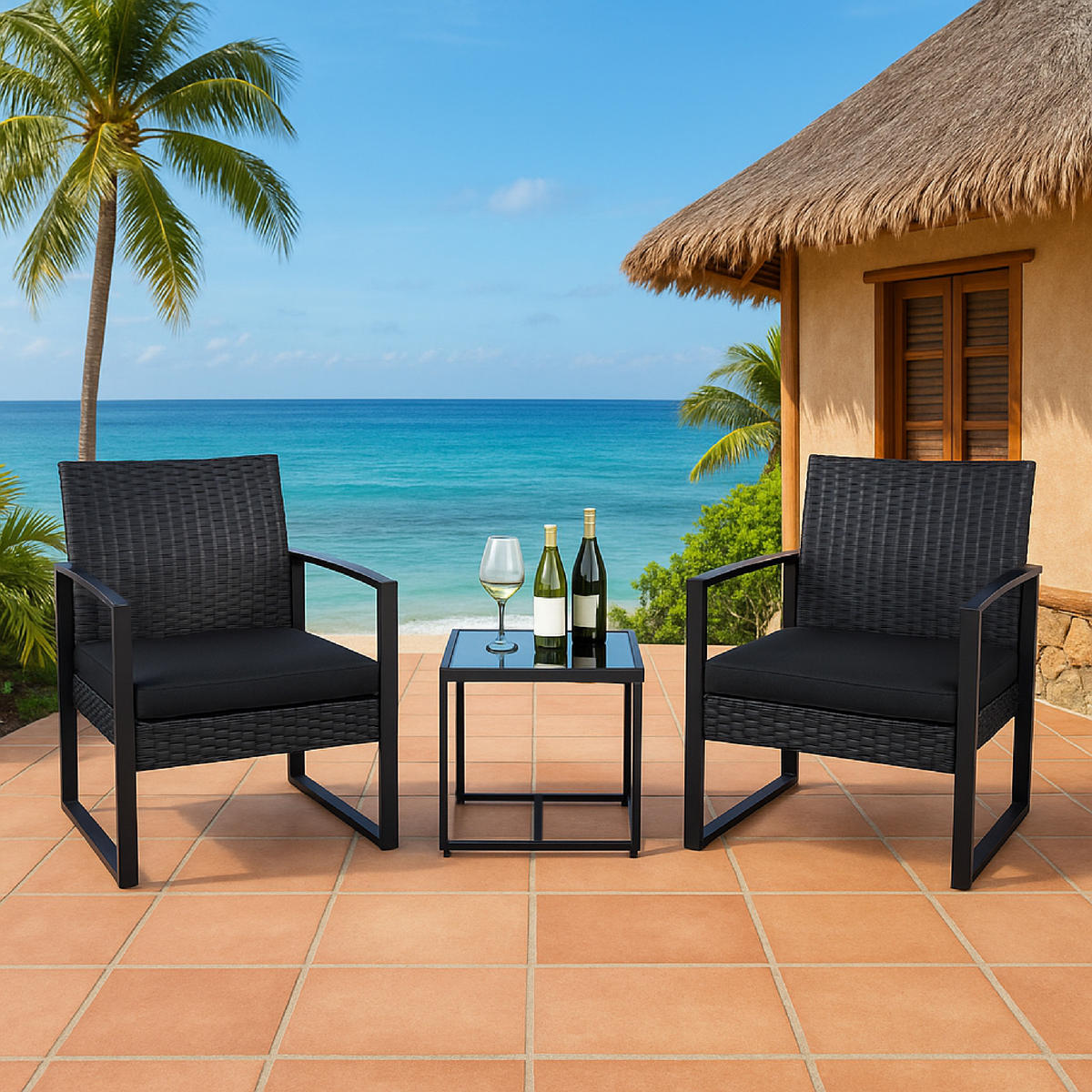 GARTENLOUNGE Set Sheffield - GartenGARTEN-GARNITUR für 2 Personen - Gartenmöbel Set 3-teilig - Streckmetall anthrazit - Schwarz, Metall - TPFGarden