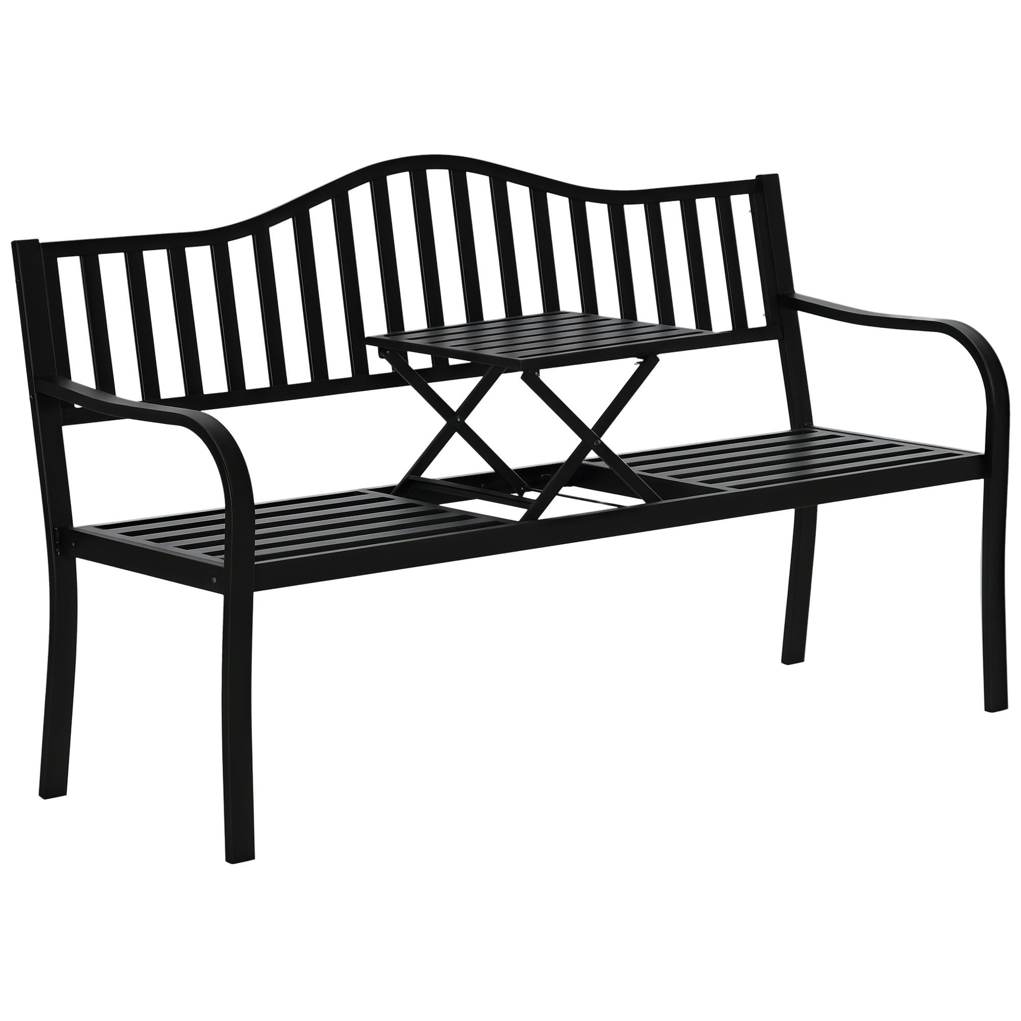 GARTENBANK,3-SITZER Metall Lattenrost klappbarer Tisch,schwarz - Schwarz, Metall (150/90/58.5cm) - Vallsero