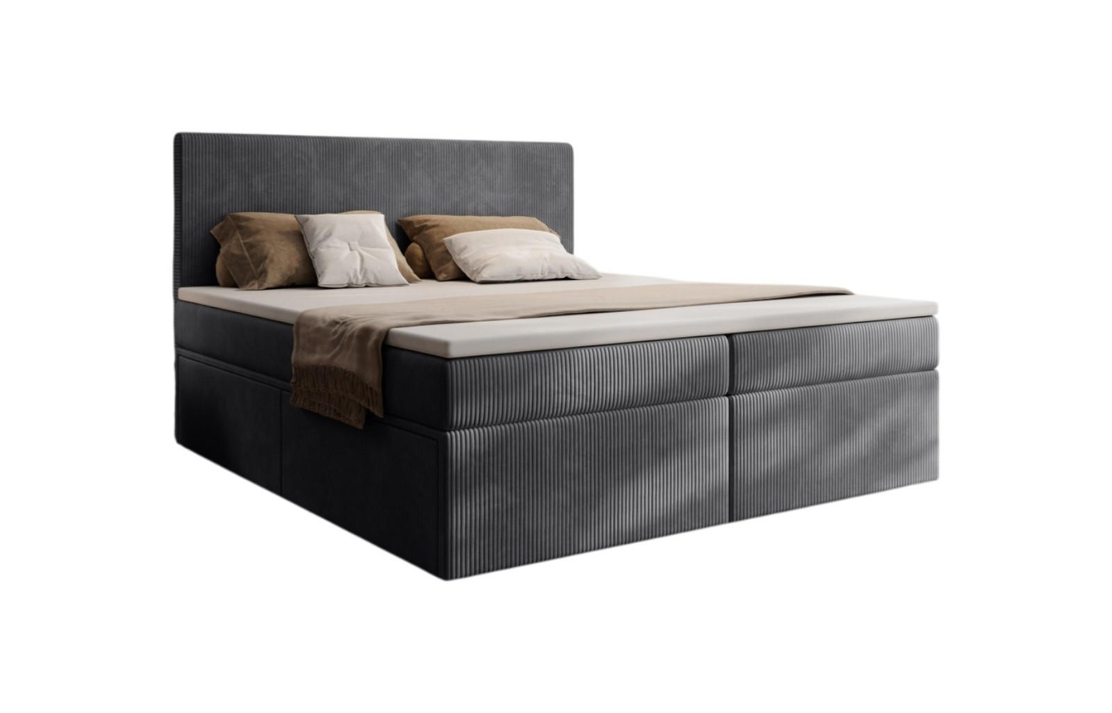 BOXSPRINGBETT Siena mit Schubladen und Topper, POSO-Cordstoff, 180x200 cm, Dunkelgrau - Dunkelgrau, Holz - PROMETO Möbel