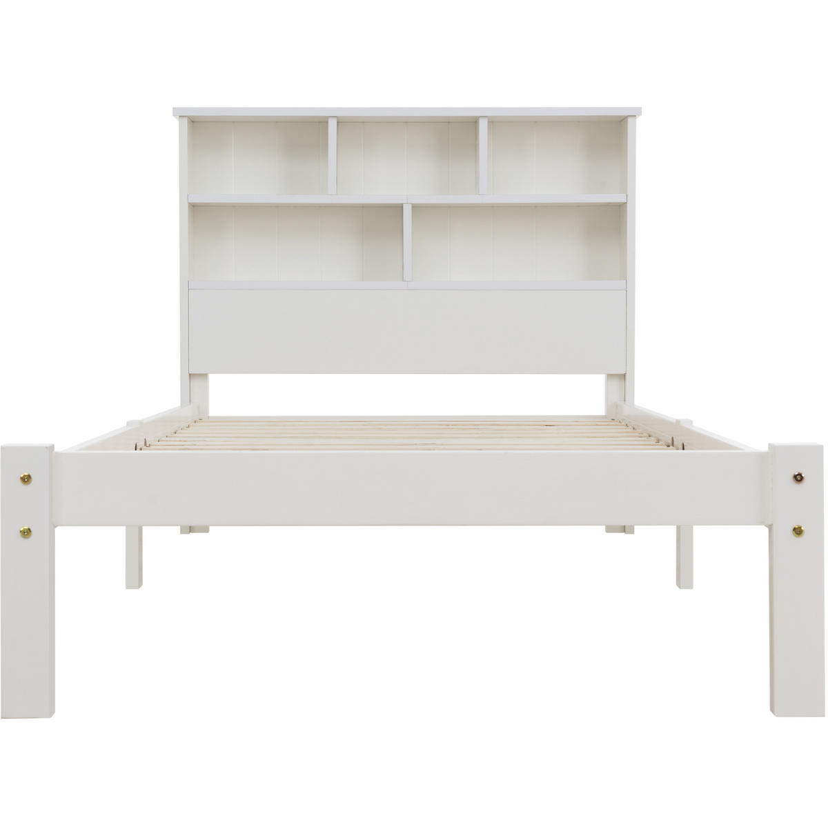 BETT 90/200 cm in Weiß mit Bücherregal-Kopfteil und Schubladen aus Massivholz - Weiß, Holz (90/200cm) - BEAOK