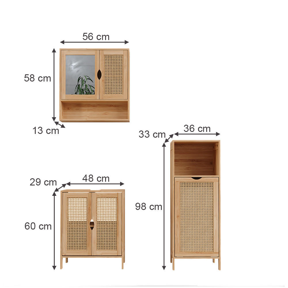 BADMÖBEL-SET Liora Bambus 3 Teile - Grün, Holzwerkstoff (48/60/29cm) - Vicco