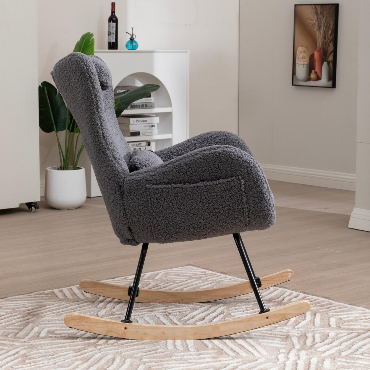 SCHAUKELSTUHL 60/85/95 cm Grau mit Massivholzrahmen für Wohnzimmer Schlafzimmer Balkon - Grau, Textil (85/95/60cm) - OKWISH