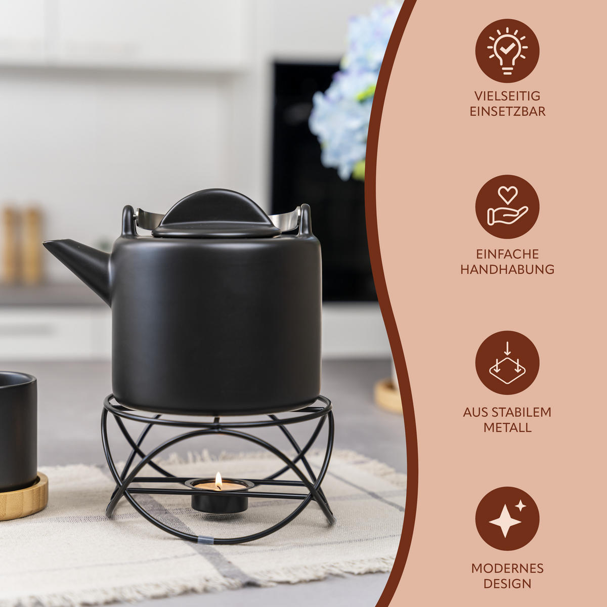 TEEWÄRMER, schwarz - Schwarz, Metall (16/8.5cm) - bremermann