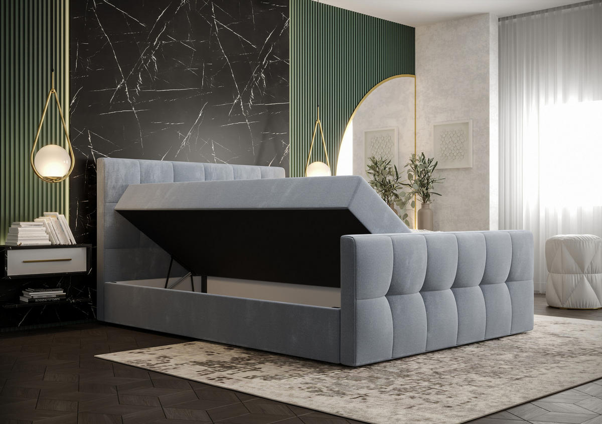 BOXBETT MANHATTAN mit Matratze H3, Bonell und Topper 180x200 Monolith 37 - Grün, Holz/Textil (180/200cm) - Bedante