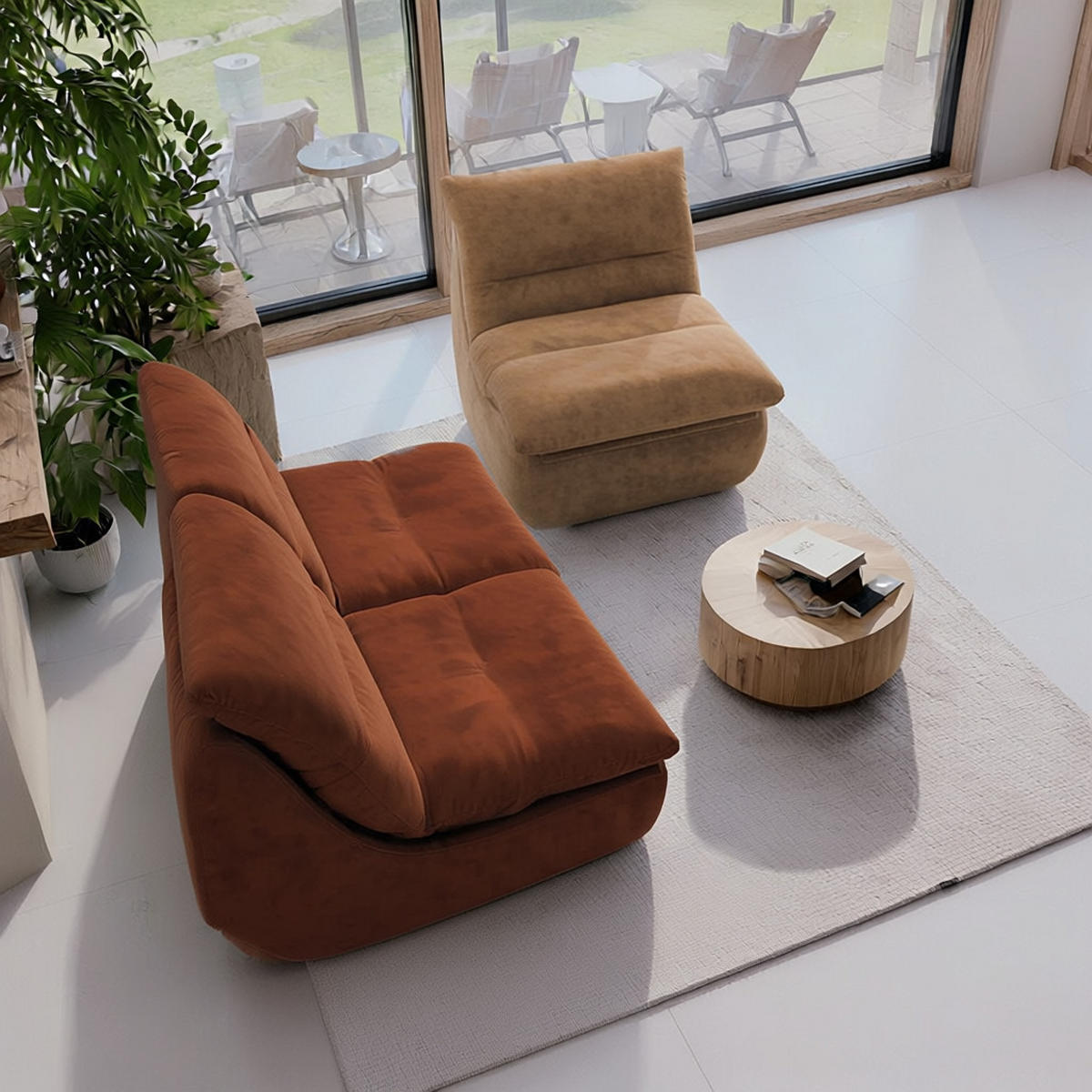 SITZGARNITUR Nuvia Sofa und Sessel Schokolade und Sand - Sandfarben/Dunkelbraun, Textil (160/73/100cm) - COCO Living