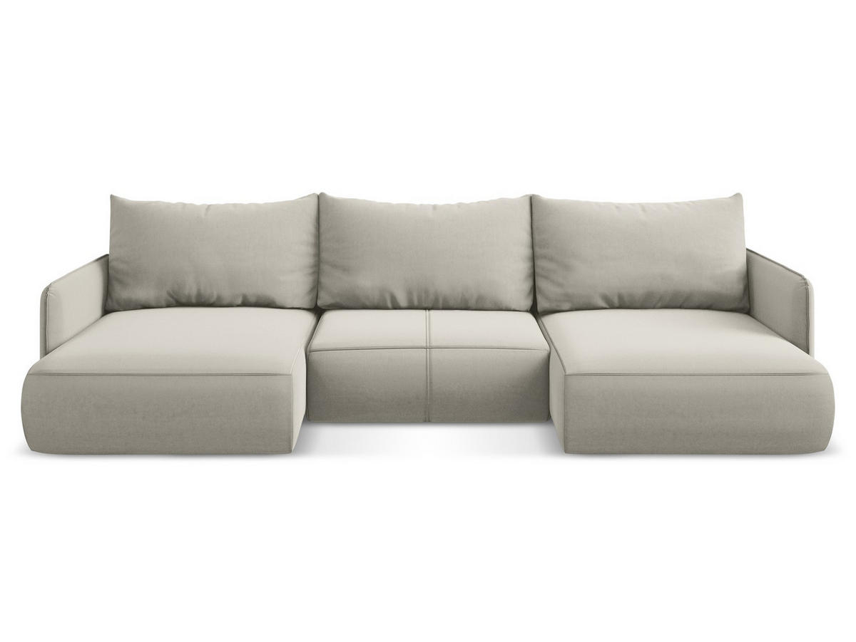 WOHNLANDSCHAFT Samt Stoff Creme - Perlmutt/Creme, Kunststoff/Textil (290/86/148cm) - Makamii