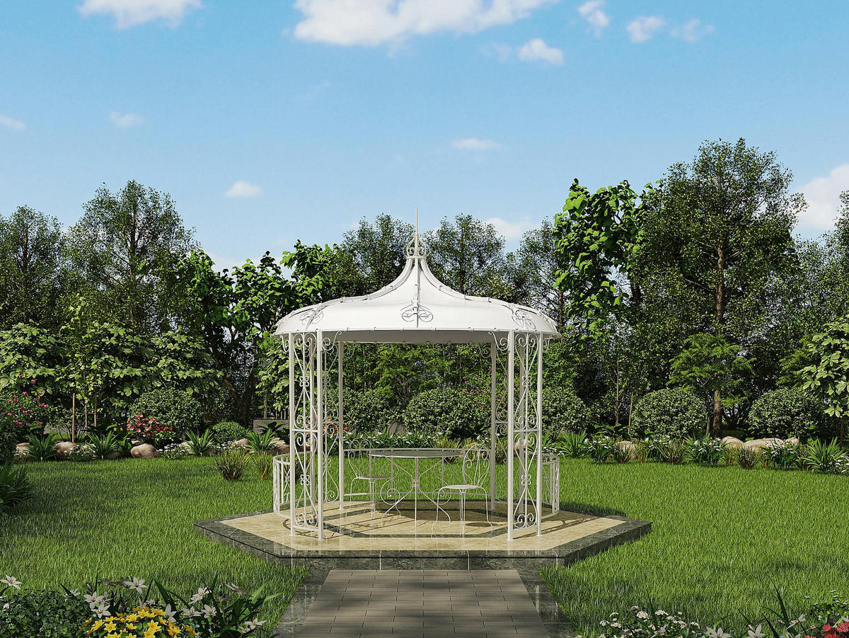 GARTENPAVILLON - 300cm x 300cm - Stahl - weiß - TILCARA - Weiß, Metall (300/198/300cm) - Vente-Unique