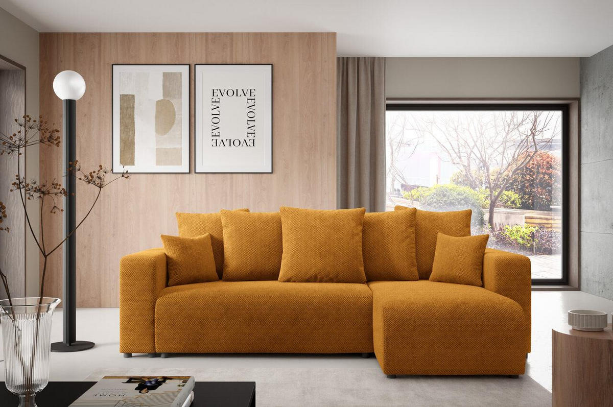 ECKSOFA mit Schlaffunktion Gelb - Currygelb, Textil (247/145cm) - Furnisell