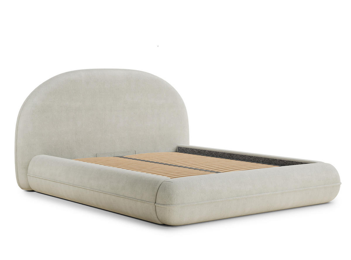 POLSTERBETT Koji Creme 160/200 cm im Chenille-Stoff - Creme/Schwarz, Holz/Holzwerkstoff (160/200cm) - Maison de Reve