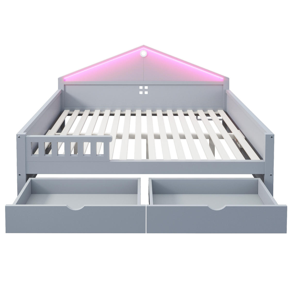 BETT mit LED-Beleuchtung und 2 Schubladen 140x200 cm Grau - Grau, Holzwerkstoff (140/200cm) - Beauniv