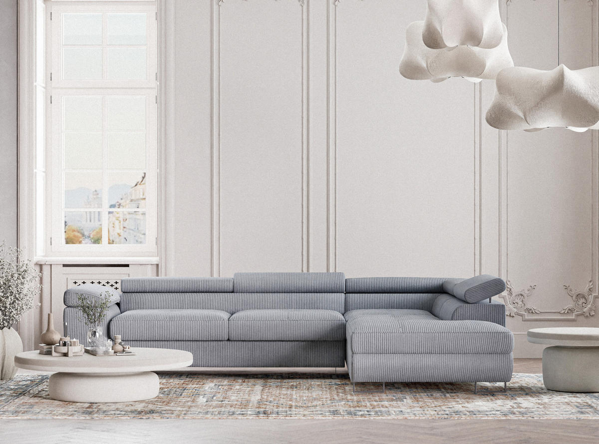 ECKSOFA MIT SCHLAFFUNKTION Concord Hellgrau Samtstoff - Hellgrau/Schwarz, Holz/Holzwerkstoff (277/203cm) - Maison de Reve