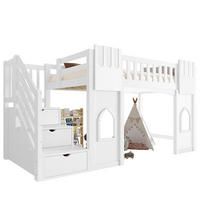 HOCHBETT 90/200 cm aus Kiefer, MDF und Sperrholz mit Stauraumtreppe und Fenstern Weiß - Weiß, Holzwerkstoff (90/200cm) - Modenvie