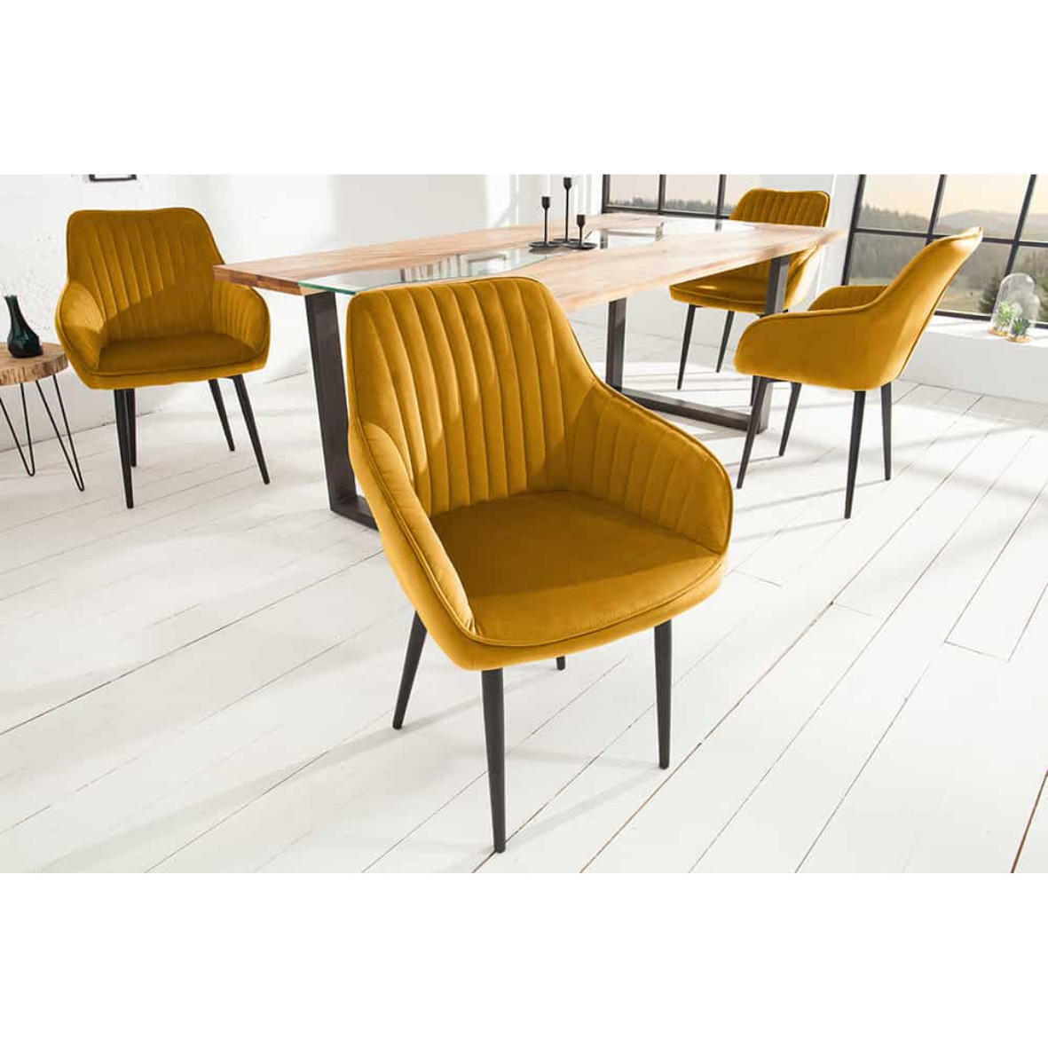 ARMLEHNSTUHL TURIN Samt Senfgelb - Gelb/Schwarz, Textil/Metall (60/84/61cm) - riess-ambiente
