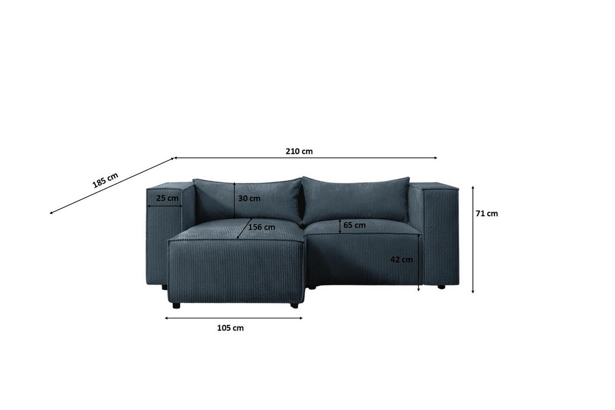 ECKSOFA L-Form Modulo, stoff Lincoln, Dunkelblau, Links - Dunkelblau, Holz (210/185cm) - Kaiser Möbel