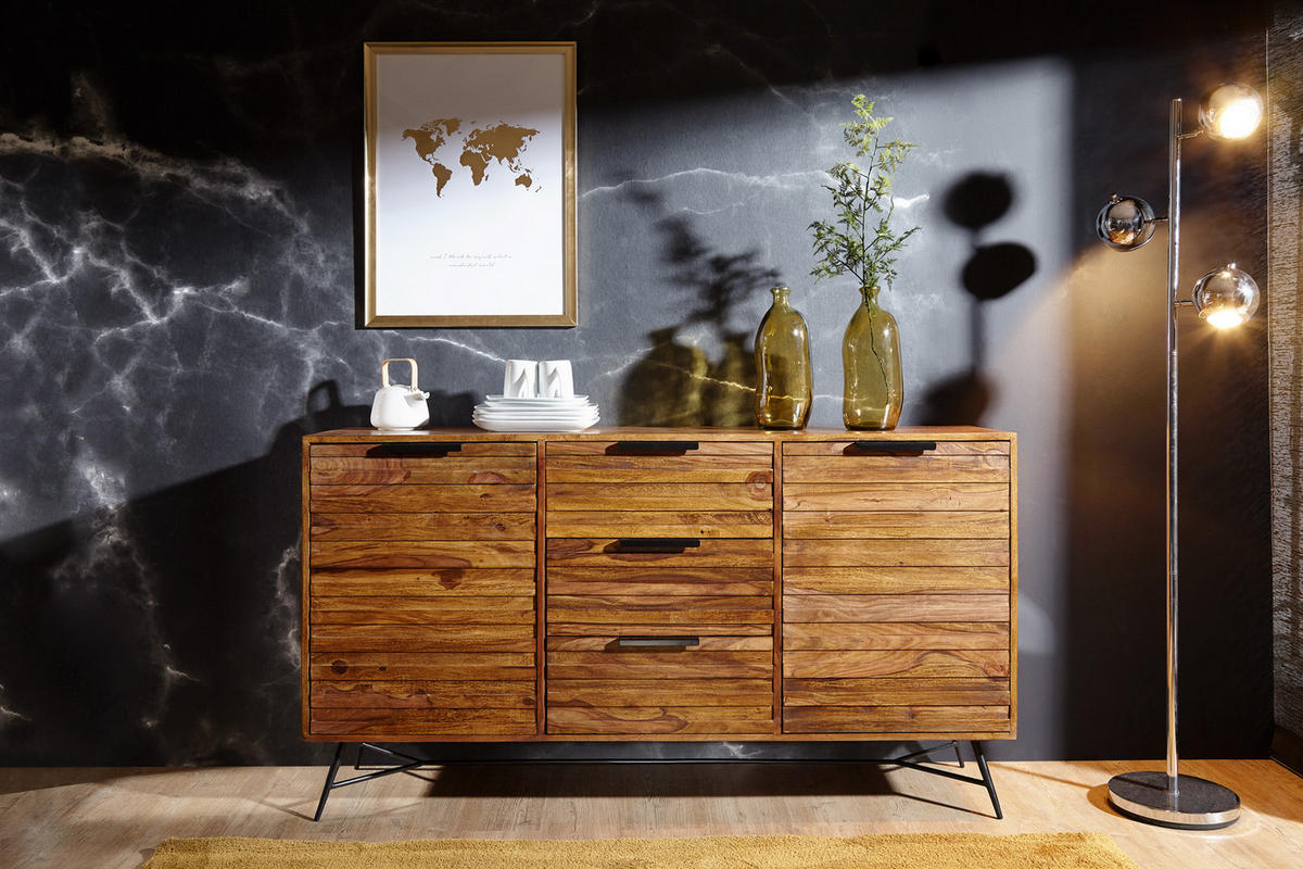 SIDEBOARD – FORMIO, Massivholz, 160x40x88 cm, Industrial-Stil - Schwarz/Braun, Holz/Metall (160/88/40cm) - KADIMA DESIGN