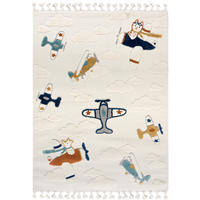 KINDERTEPPICH Beige Flugzeug - Mittelflor Rechteckig Weich 120 x 170 cm - Multicolor/Creme, Textil (120/170cm) - Mazovia