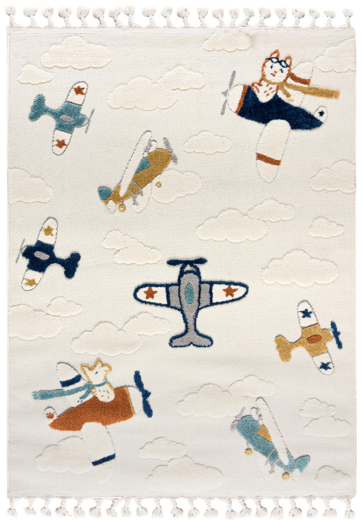 KINDERTEPPICH Beige Flugzeug - Mittelflor Rechteckig Weich 120 x 170 cm - Multicolor/Creme, Textil (120/170cm) - Mazovia