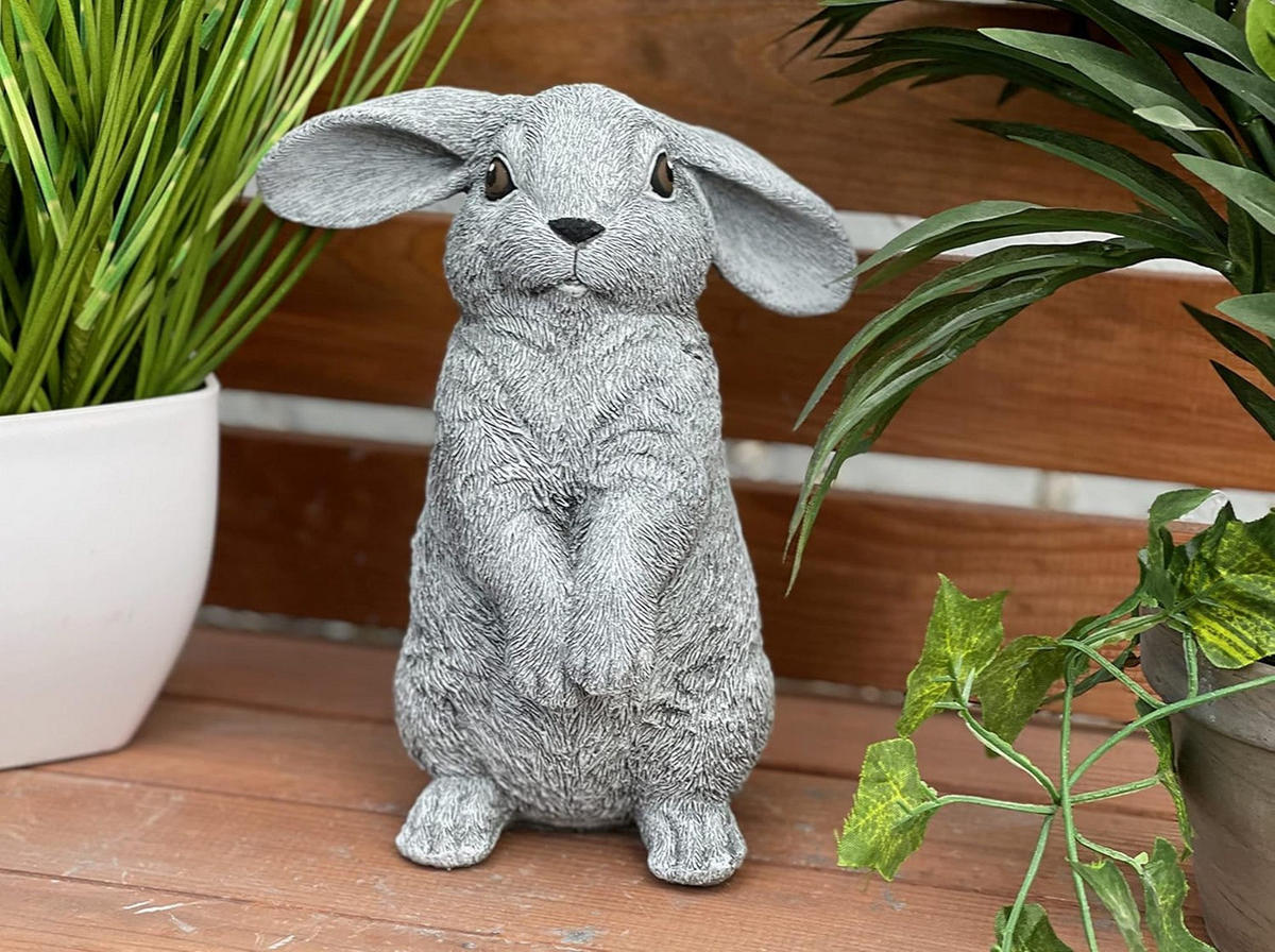 STEINFIGUR Hase Mümmelmann frostfest Steinguss - Grau, Stein (17/23/11cm) - stoneandstyle