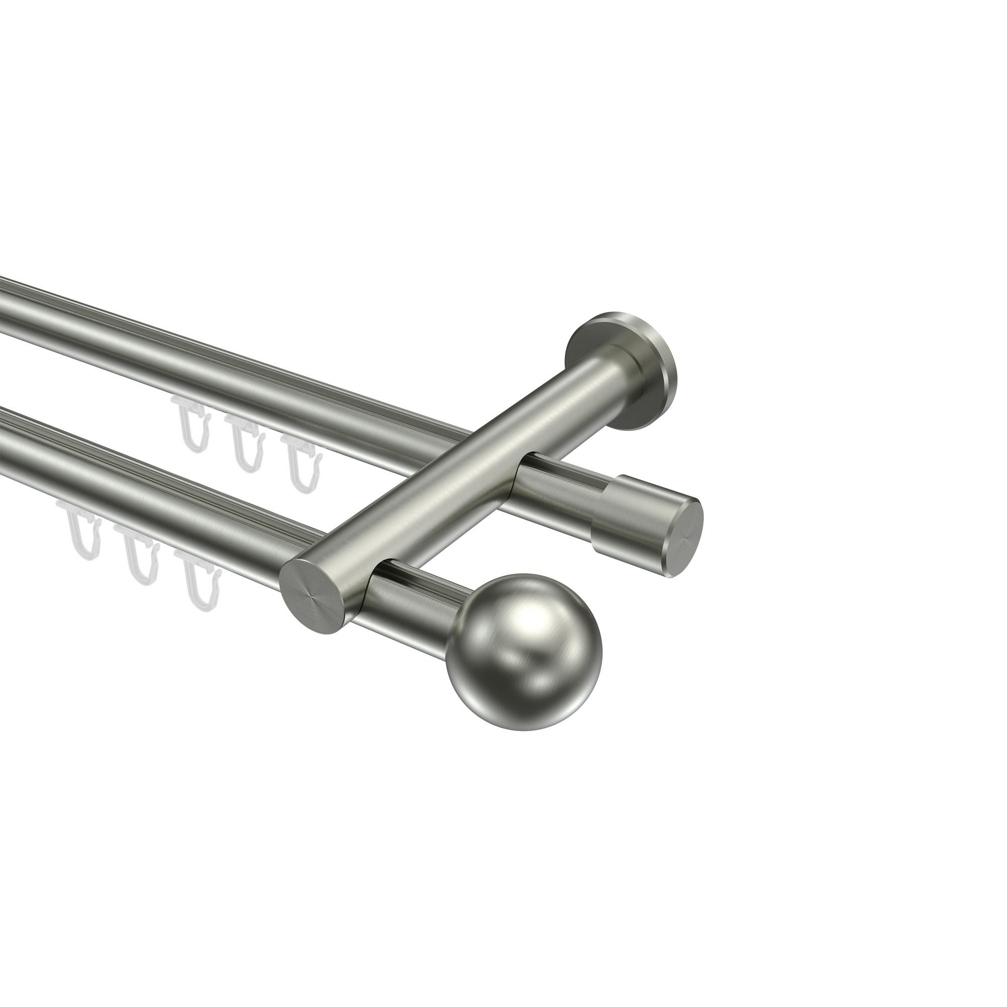 INNENLAUF-GARDINENSTANGEN-SET Platon Luino 360 cm (geteilt in 2 x 180 cm), 2-läufig, 20 mm Ø Edelstahl-Optik - Edelstahlfarben, Metall (360cm) - INTERDECO