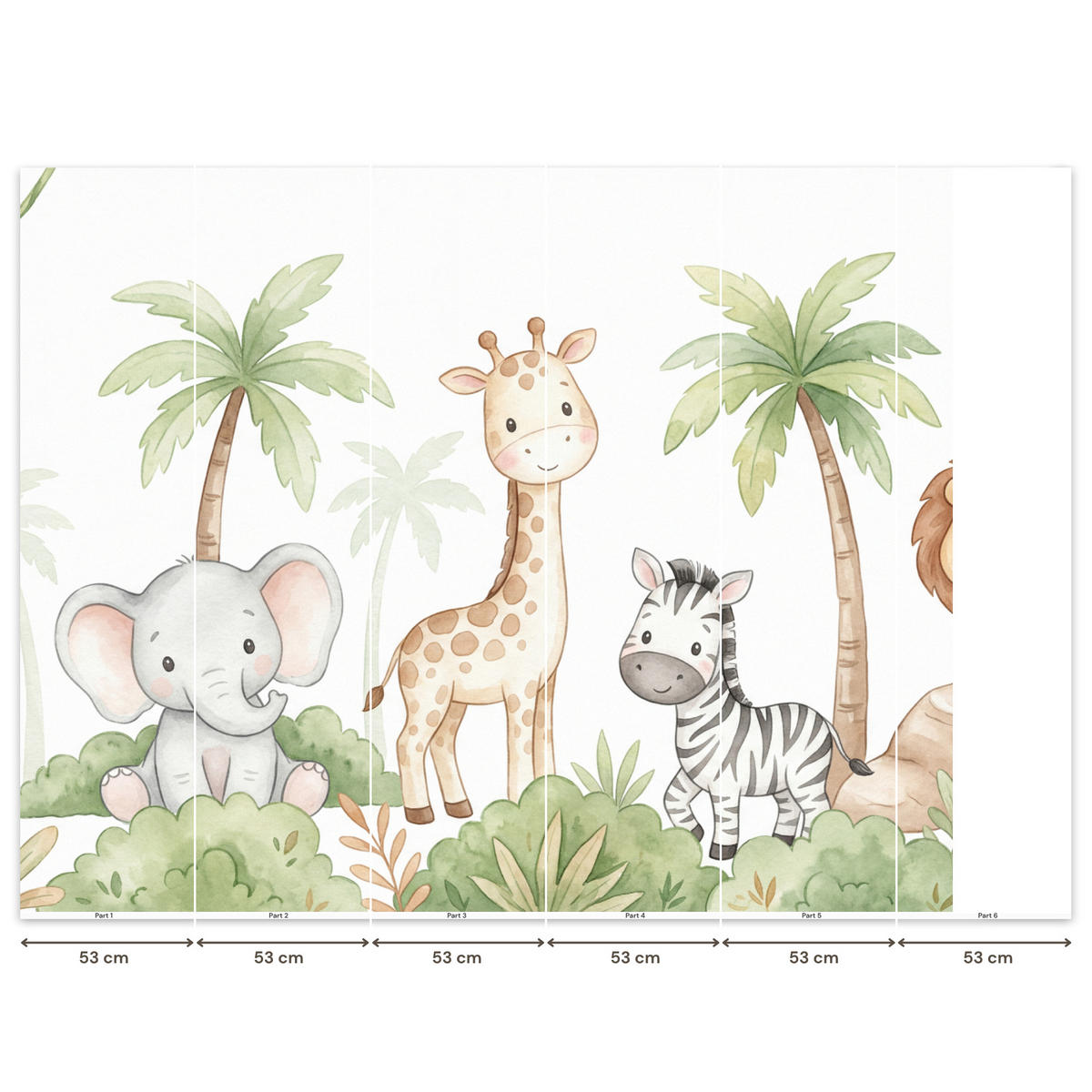 KINDERTAPETE - Tiere - Dschungel - Pastell - 280x240 cm - Weiß, Papier (280/240cm) - OnlyWow