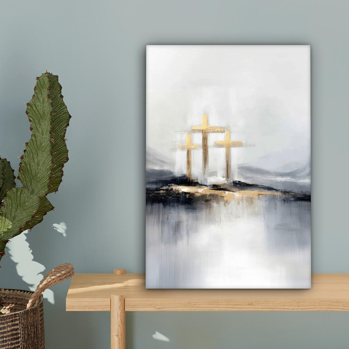 LEINWANDBILD Abstrakt - Malerei - Christentum - Kreuz Deko Wohnzimmer 20x30 cm - Weiß, Textil (20/30cm) - MuchoWow