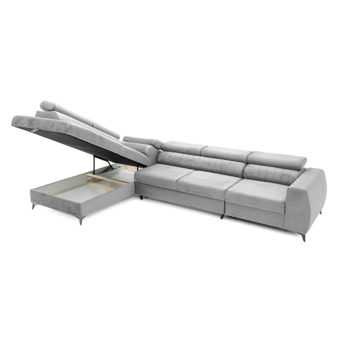 ECKSOFA PIERO MAXI Links mit Schlaffunktion 195x125 Velours Grau - Schwarz/Grau, Holz/Textil (350/203cm) - Muffo