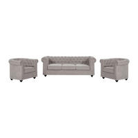 SOFA 3-Sitzer & 2 Sessel - Stoff - Grau - CHESTERFIELD - Grau, Textil (205/72/88cm) - Vente-Unique