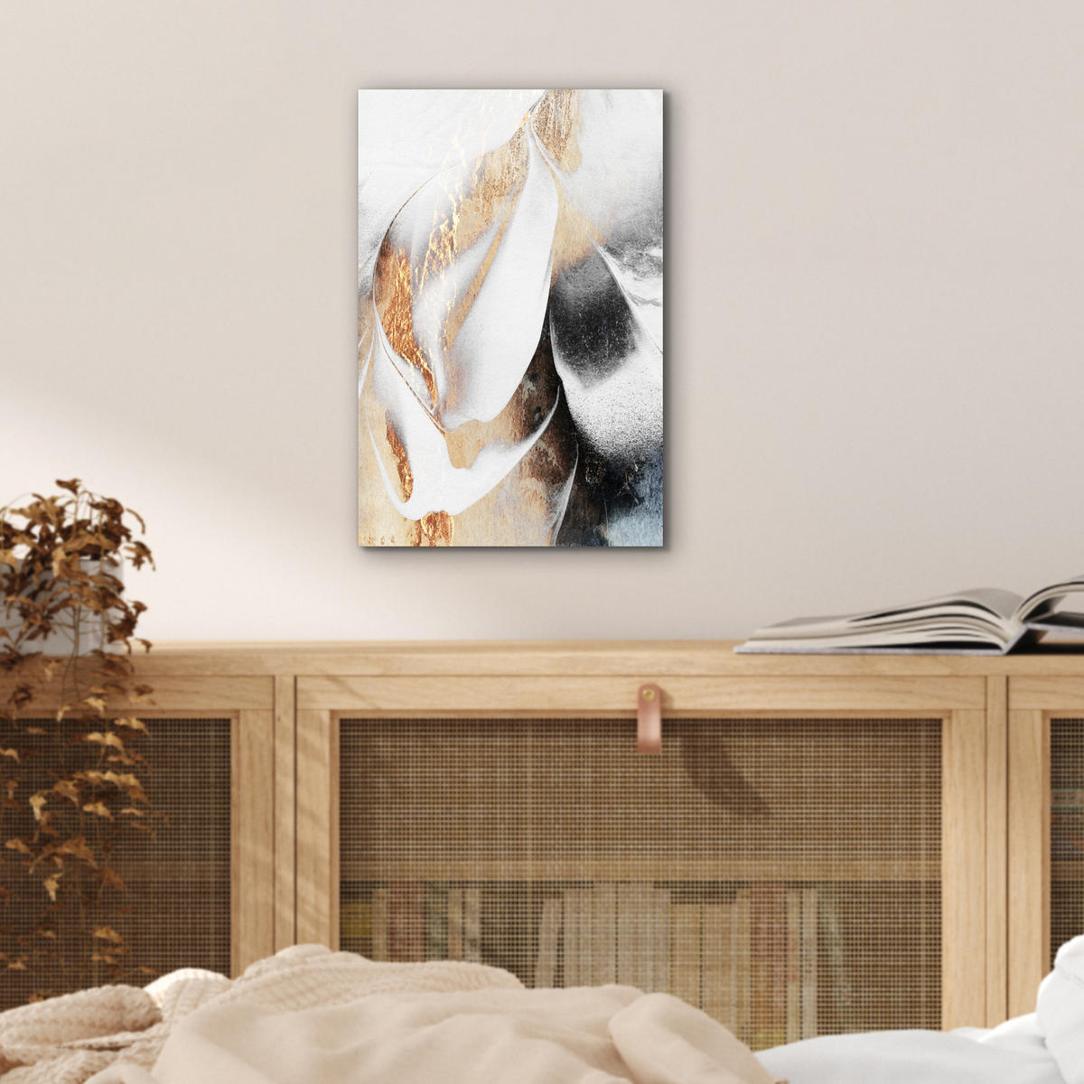 KOVOVÝ OBRAZ Luxusné - abstraktné - zlaté - biele 20x30 cm - zlatá, kov (20/30cm) - MuchoWow