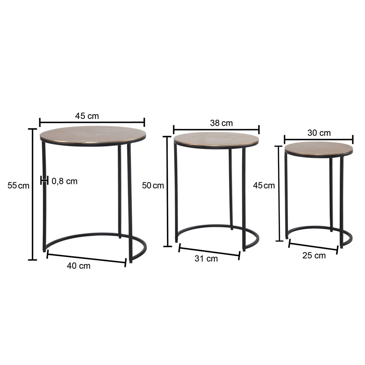 SATZTISCH Set – 3-teilig Rund Aluminium Gold Schwarz - Goldfarben/Schwarz, Metall (45/45/55cm) - KADIMA DESIGN