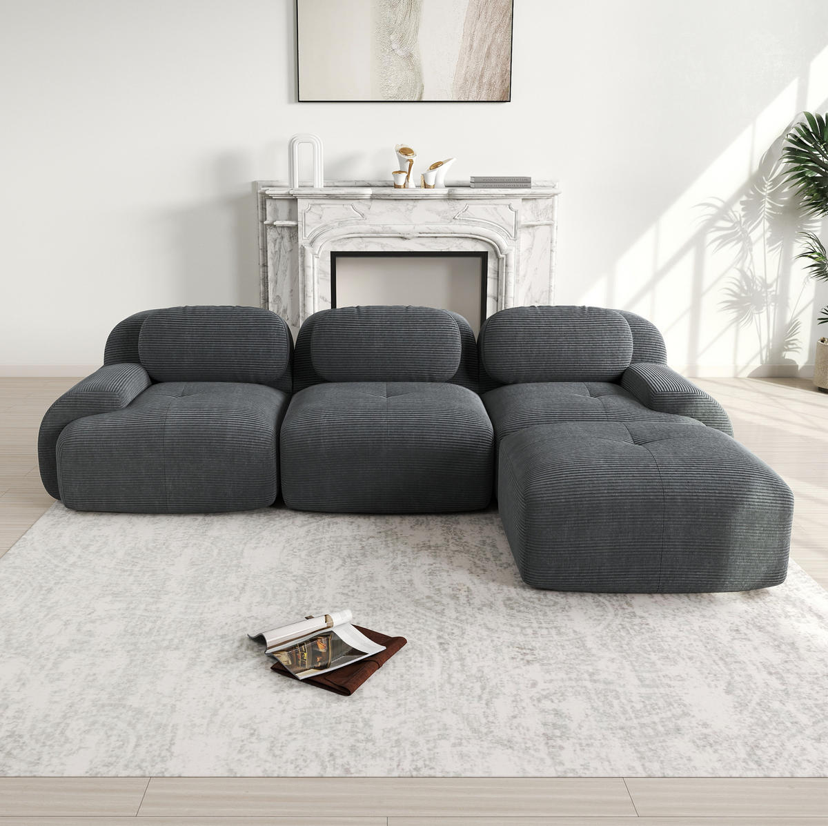 ECKSOFA modular rahmenlos Cord Grey - Grau, Kunststoff (178/298cm) - Meubliv