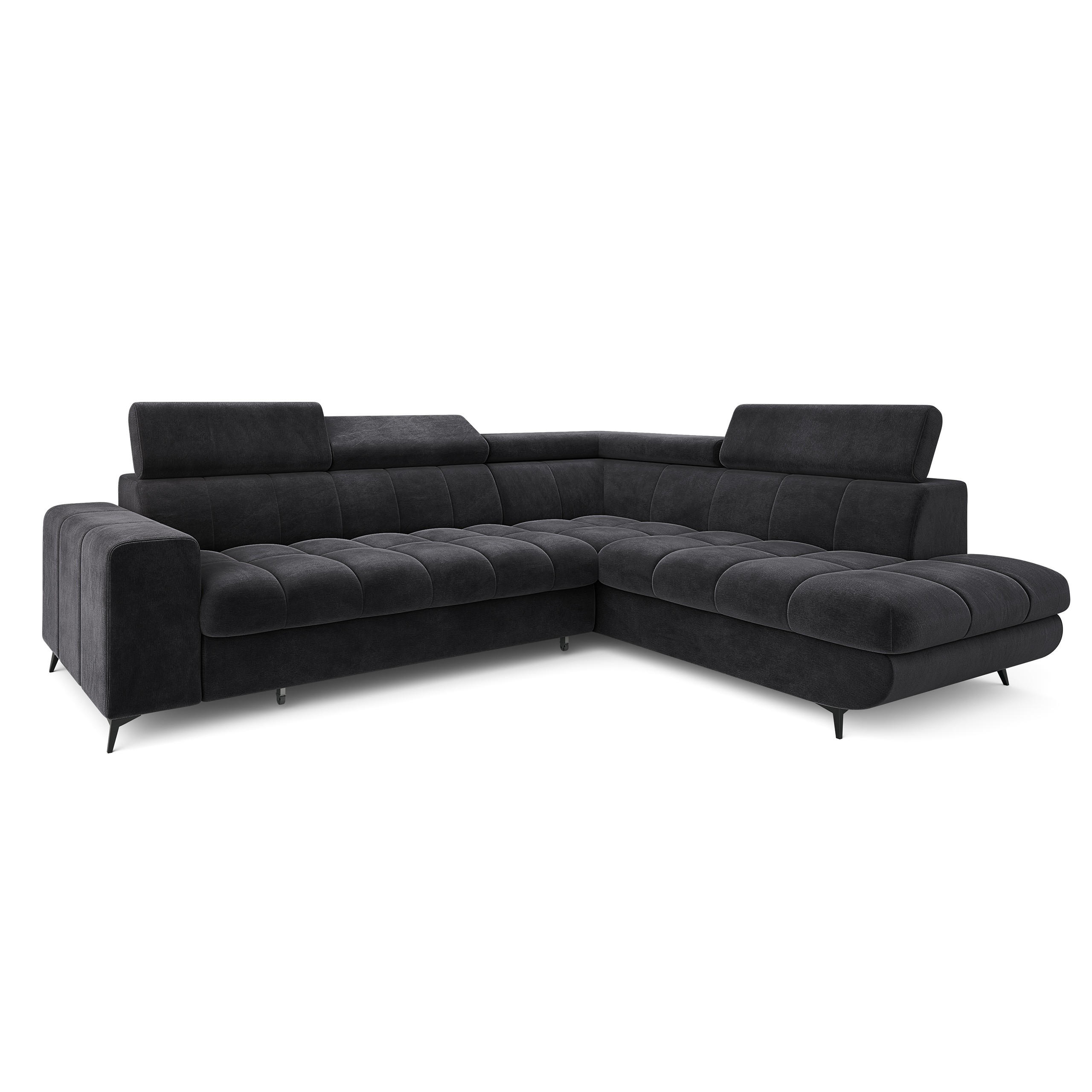 ECKSOFA MORIVA R-S Schwarz Velours-Stoff mit Schlaffunktion - Schwarz, Holz (253/190cm) - MASSENO