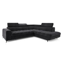 ECKSOFA MORIVA R-S Schwarz Velours-Stoff mit Schlaffunktion - Schwarz, Holz (253/190cm) - MASSENO