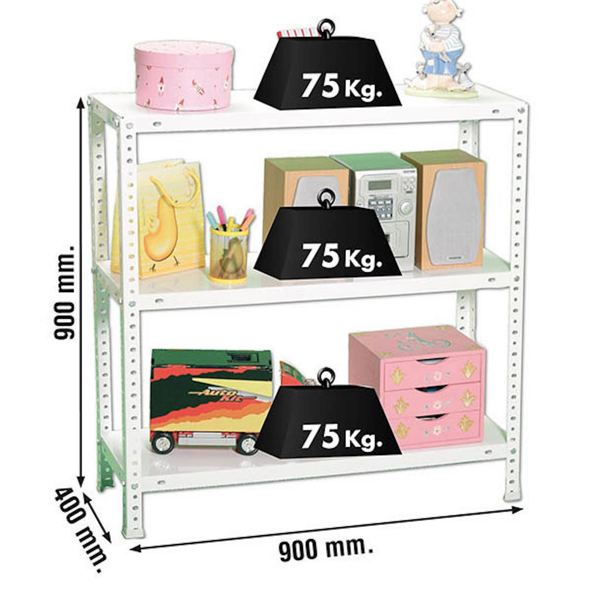 SCHRAUBREGAL PANDA MINI | HxBxT 90x90x40cm | 3 Fachböden | Fachlast 75kg | Weiß - Weiß, Metall (90/90/40cm) - PROREGAL