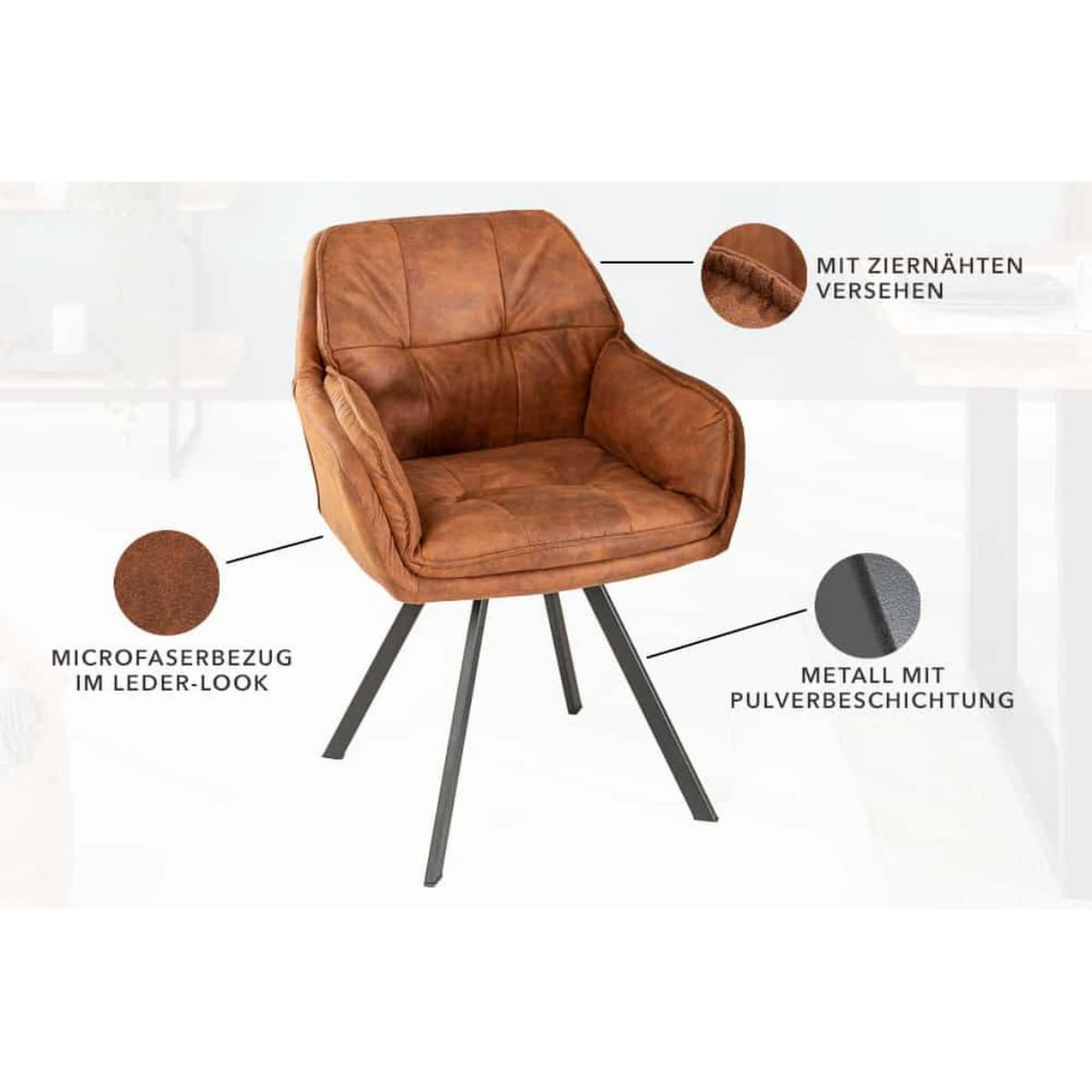 ARMLEHNSTUHL MR. LOUNGER Microfaser Hellbraun, Schwarz - Hellbraun/Schwarz, Textil/Metall (63/85/62cm) - riess-ambiente