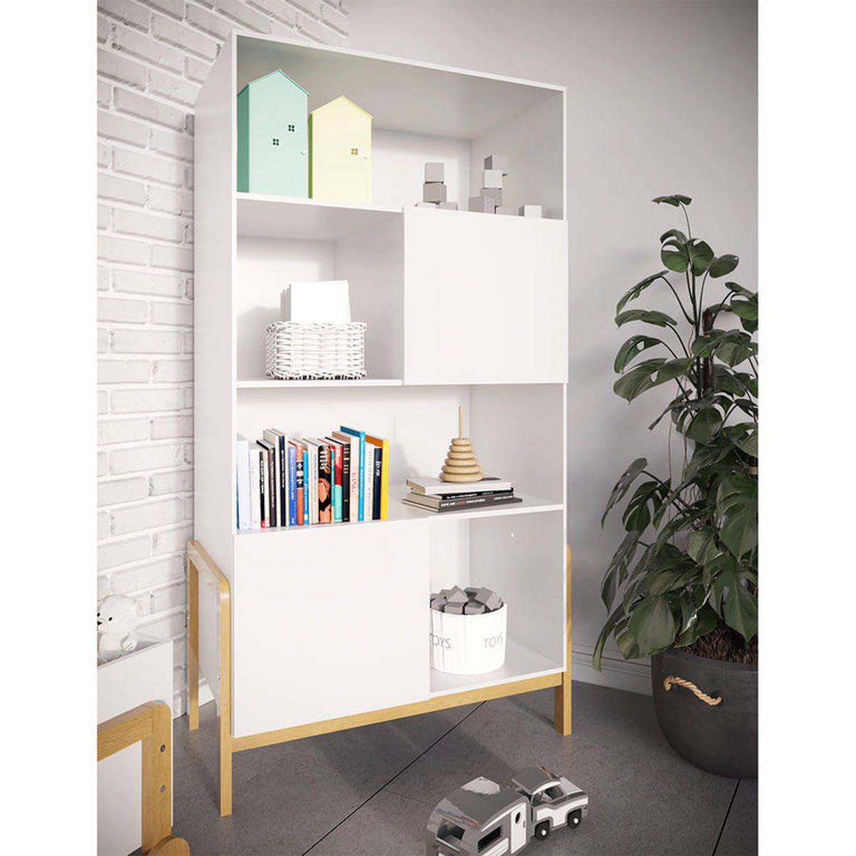 BÜCHERREGAL Weiß und Holz - Weiß, Holzwerkstoff (90/160/40cm) - Petits-meubles