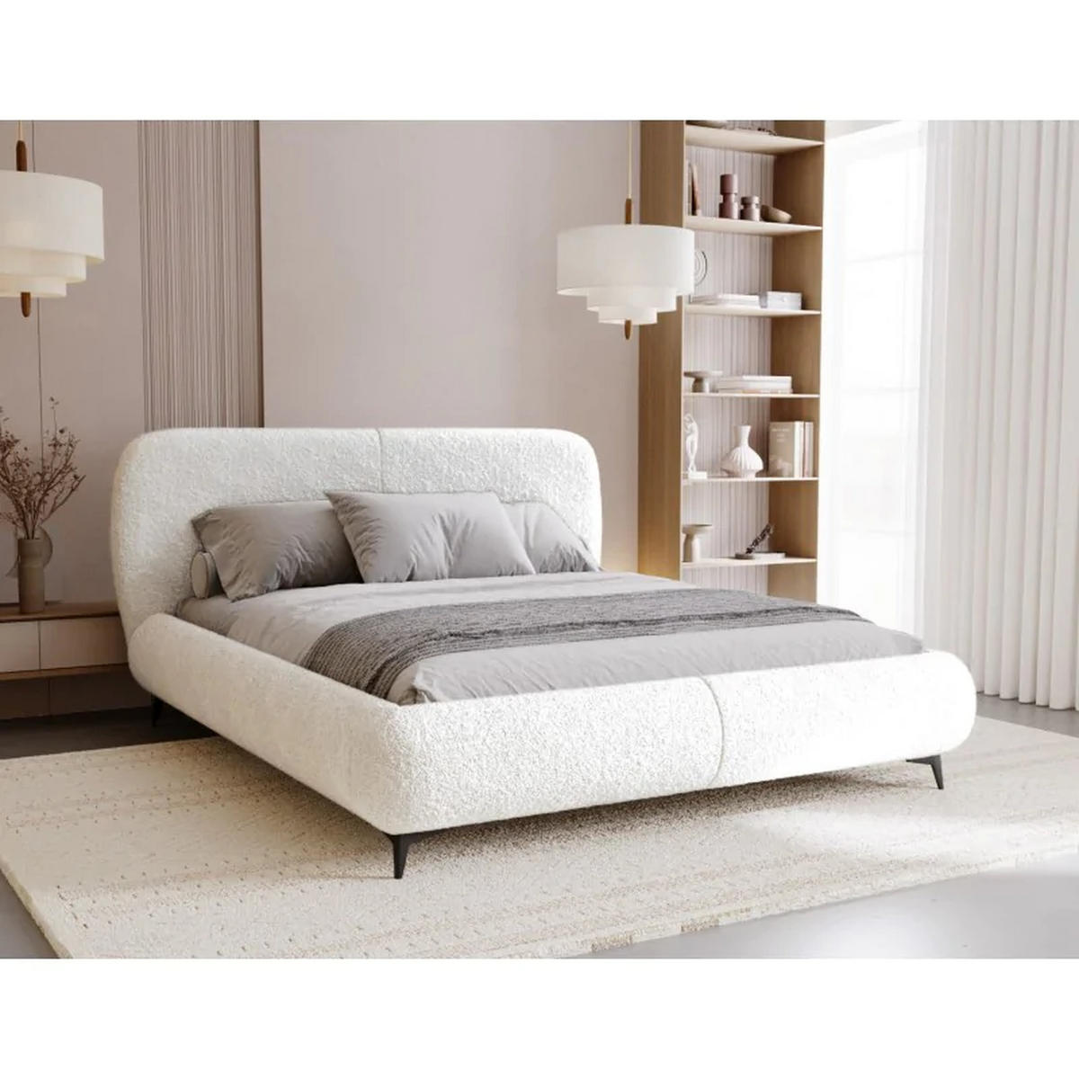 POLSTERBETT ELLE mit Kopfteil, 140 x 200 cm, Doppelbett mit Bettkasten und Lattenrost aus Holz, Bouclé-Stoff, Frabe: Weiß - Weiß, Holz/Kunststoff (140/200cm) - Sepro Meble