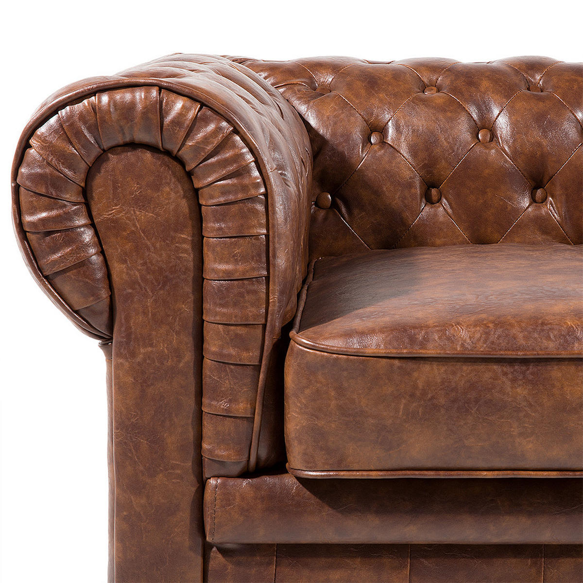 SOFA Kunstleder Goldbraun Chesterfield - Goldfarben, Kunststoff/Textil (195/70/75cm) - Beliani