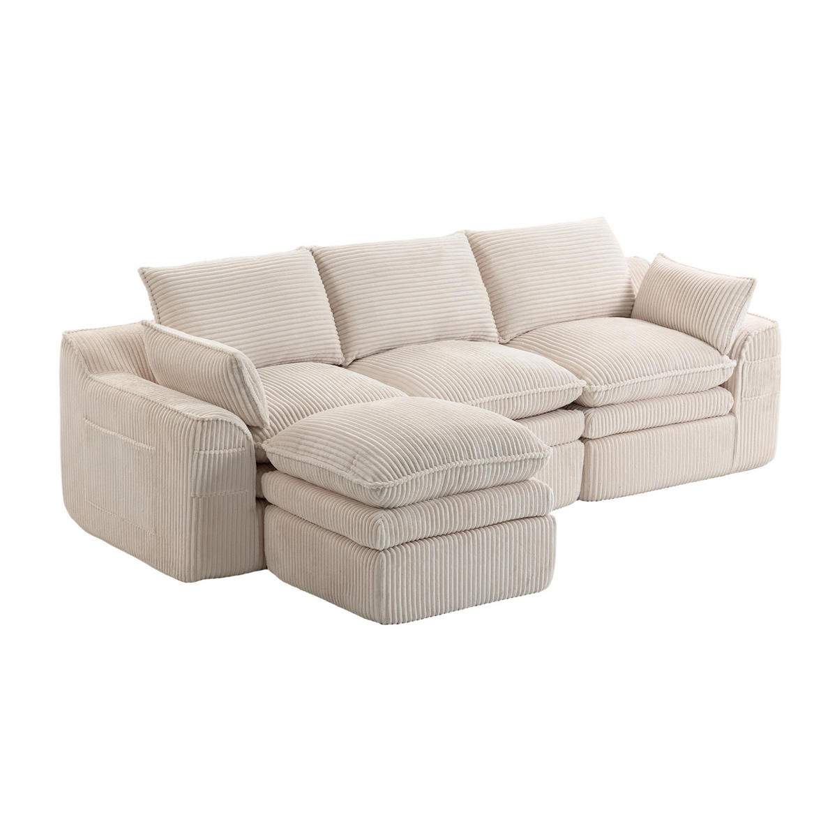 SOFA modular mit Hocker 263 x 167 cm Cord Beige - Beige, Kunststoff (167/263cm) - Meubliv