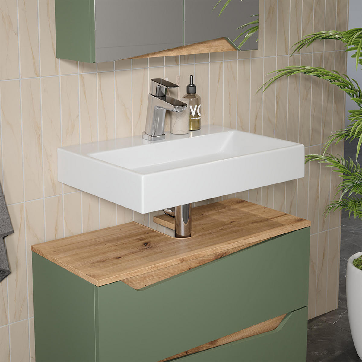 WASCHBECKENUNTERSCHRANK Marelle Grün/Artisan 80 x 57.5 cm mit 2 Schubladen - Grün, Holzwerkstoff (80/57.5/35cm) - Vicco