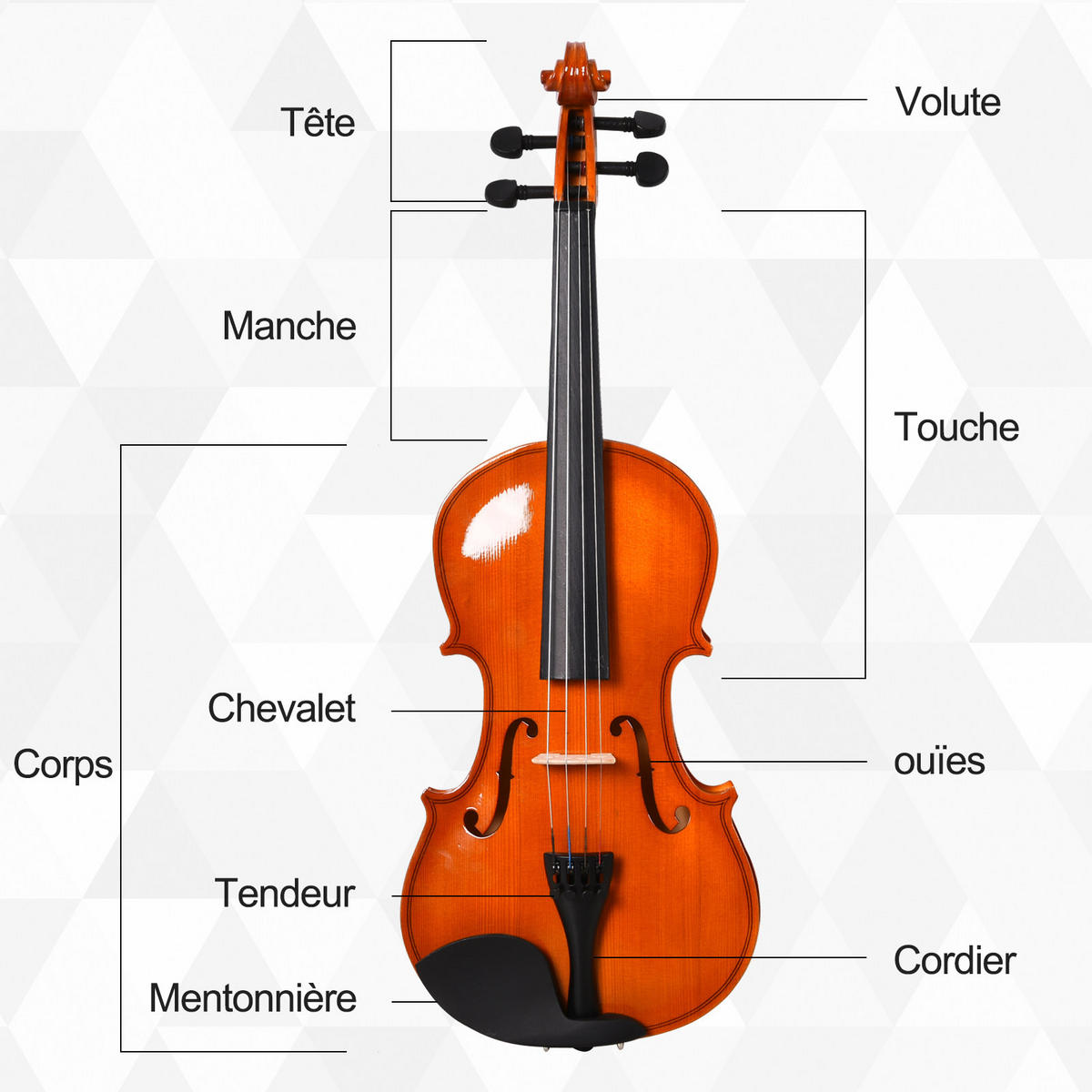 VIOLINE DE-18658 4/4 Vollgröße, Komplettset mit Zubehör - Braun, Holzwerkstoff (21/7/58cm) - ComfortXL