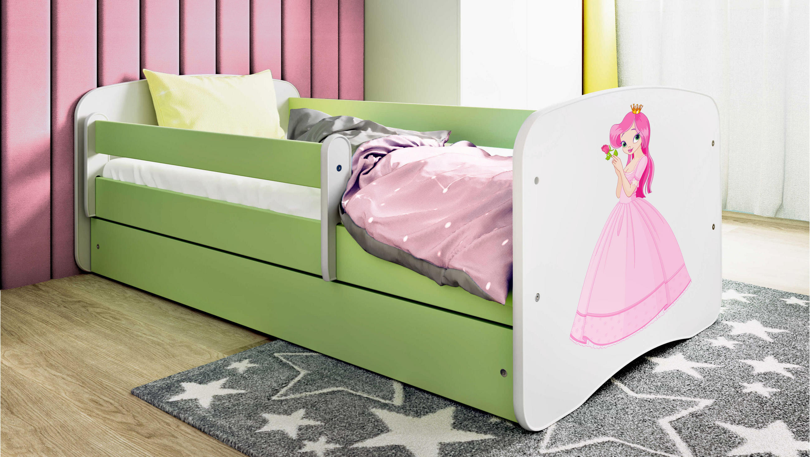 KINDERBETT Prinzessin mit Schublade 140/70 80/61/144 - Grün, Holzwerkstoff (70/140cm) - RAUMHIRSCH FURNITURE