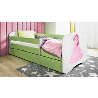 KINDERBETT Prinzessin 80x160 cm mit Matratze, Schublade, Rausfallschutz & Lattenrost, Grün - Grün, Holzwerkstoff (80/160cm) - RAUMHIRSCH FURNITURE