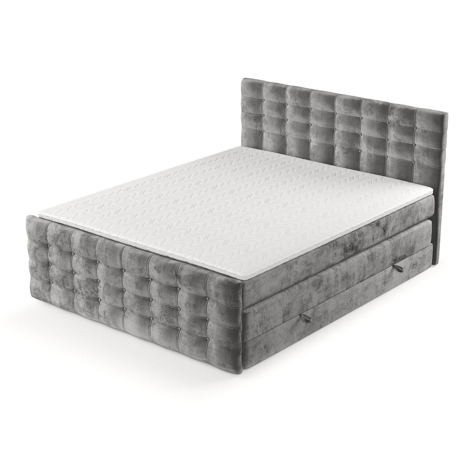 BOXSPRINGBETT Blend Grau 200/200 cm mit Matratze und Topper - Schwarz/Grau, Holz/Holzwerkstoff (200/200cm) - Maison de Reve