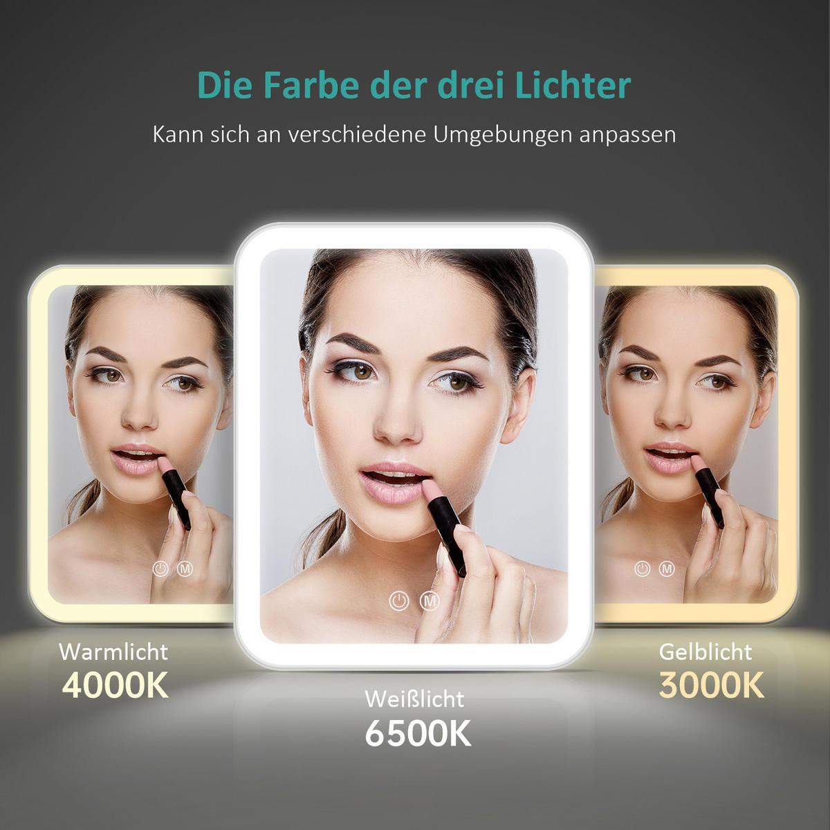 KOSMETIKSPIEGEL mit Licht & abnehmbarem Extraspiegel, Weiß, 23,3/18 cm - Weiß, Glas (23.3/23.3/18cm) - EMKE