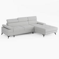 ECKSOFA VENTO Rechts Hellgrau Velours Easy Clean L-Form Couch mit Schlaffunktion & Bettkasten - Hellgrau/Schwarz, Holz (261/190cm) - Barchello