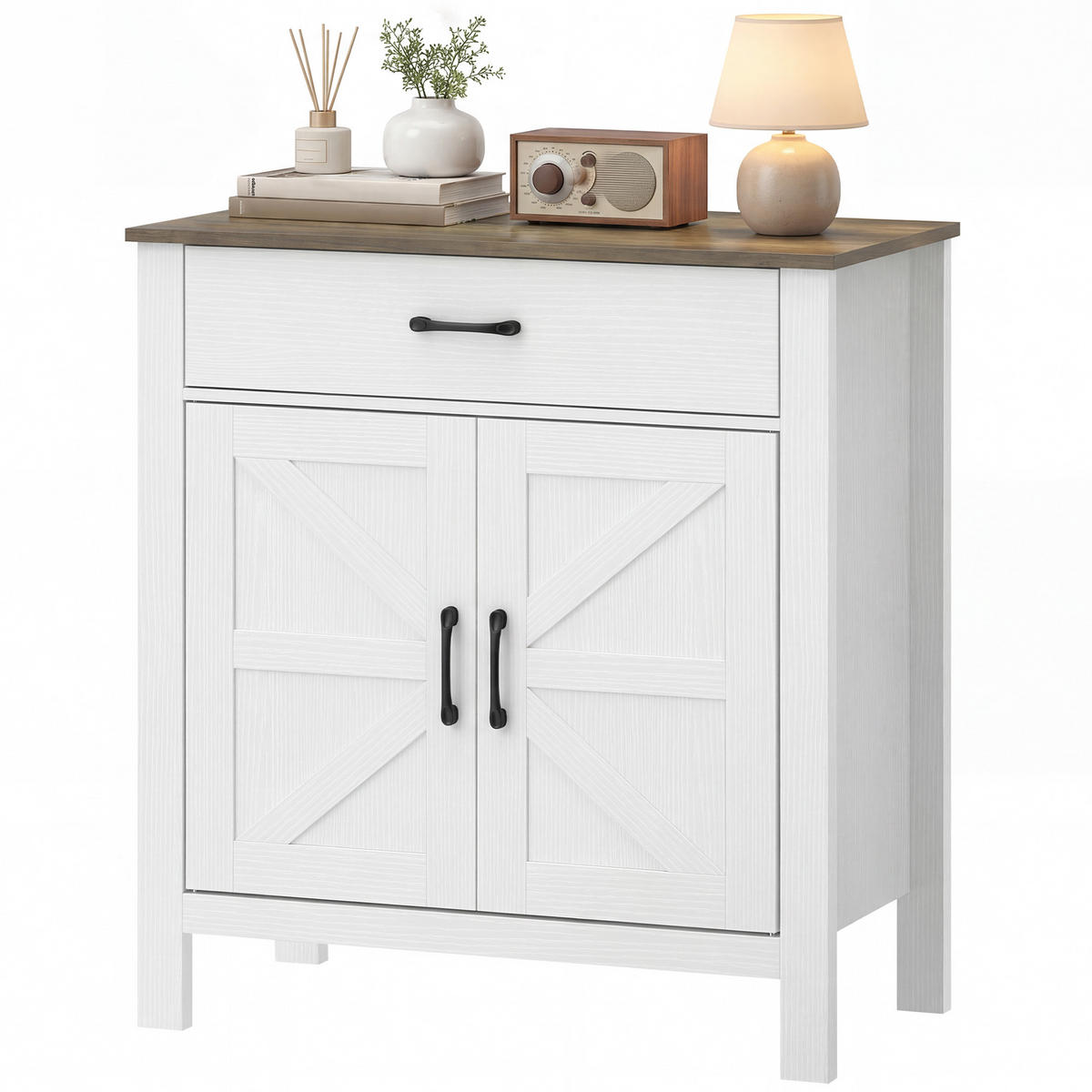 SIDEBOARD Weiß-Braun, 2 Türen, 1 Schublade, 77/39,3/81,5 cm - Weiß, Holz (77/81.5/39.3cm) - PANGIVO